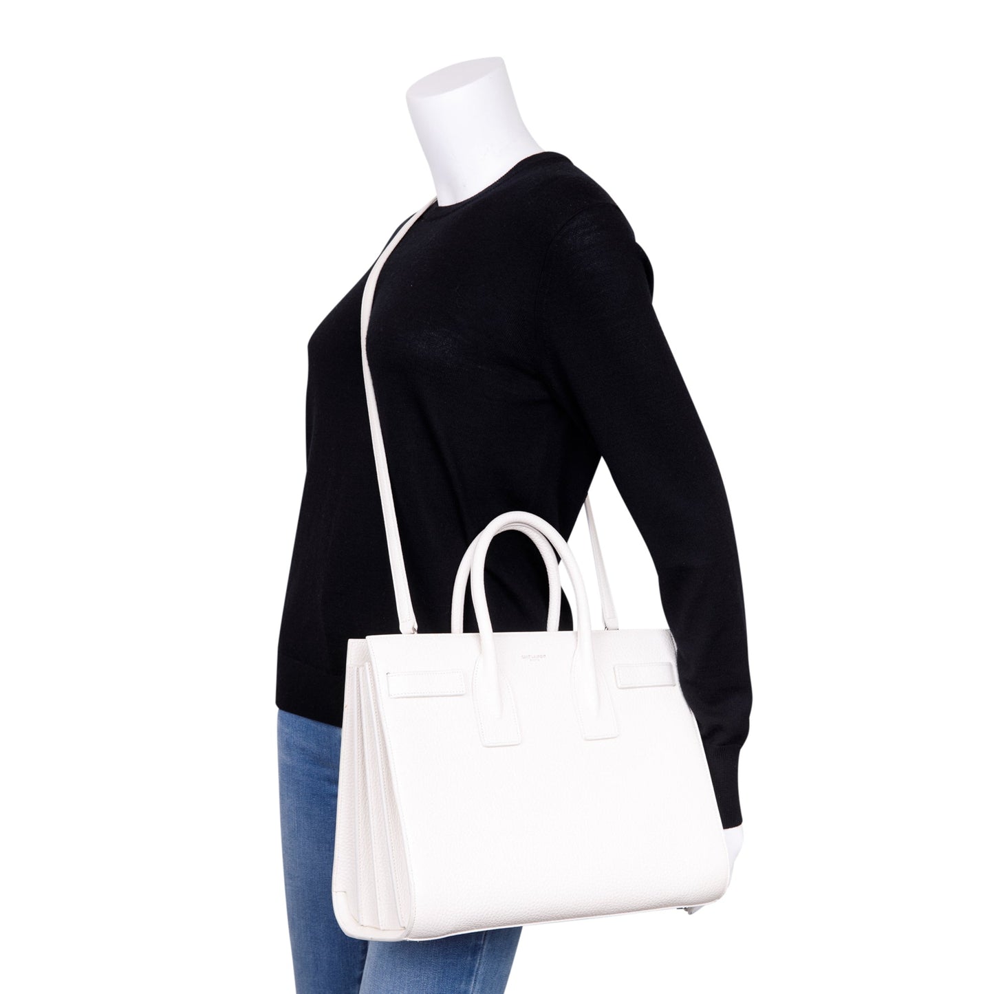 Saint Laurent White Grained Calfskin Small Sac De Jour