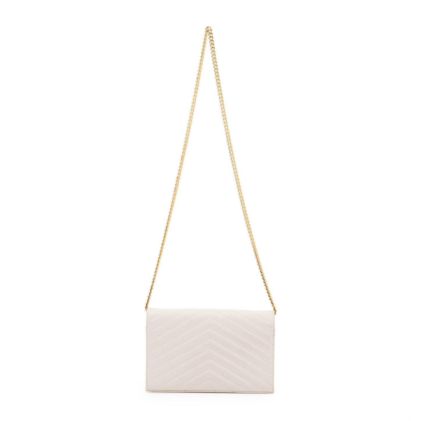 Saint Laurent White Grained de Poudre Cassandre Matelasse Chain Wallet