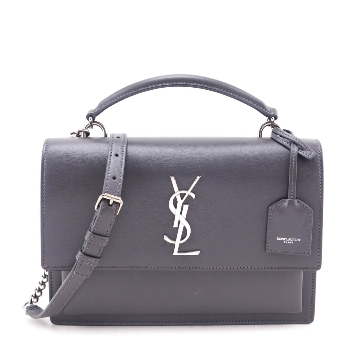 Saint Laurent Anthracite Smooth Calfskin Medium Monogram Sunset Satchel