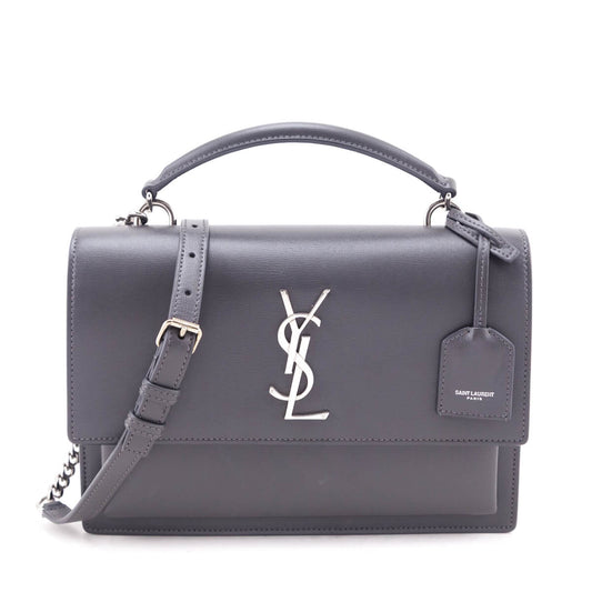 Saint Laurent Anthracite Smooth Calfskin Medium Monogram Sunset Satchel