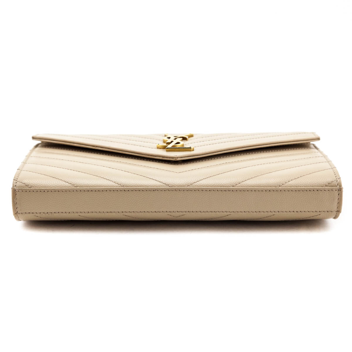 Luxury Saint Laurent Trending 2025 Beige Grain De Poudre Matelasse Chevron Monogram Chain Wallet