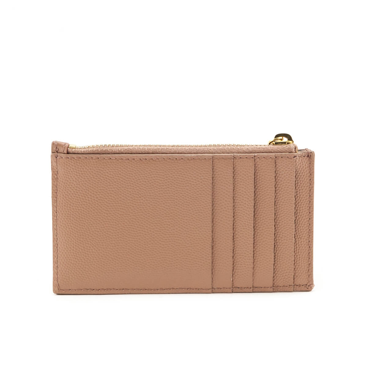 Luxury Saint Laurent Trending 2025 Beige Grain De Poudre Matelasse Chevron Monogram Fragments Zippered Card Case
