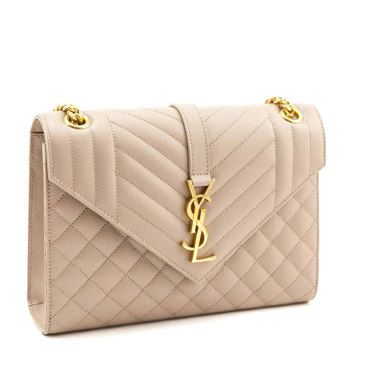 Saint Laurent Beige Grain De Poudre Mixed Matelasse Triquilt Medium Monogram Satchel