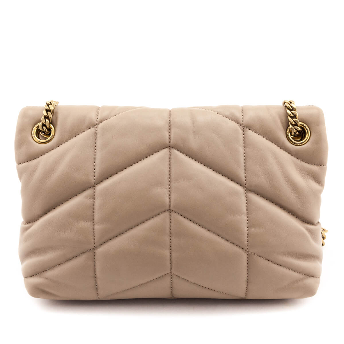 Luxury Saint Laurent Trending 2025 Beige Lambskin Quilted Small Loulou Puffer Satchel