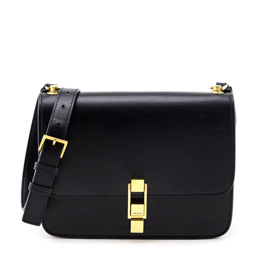 Luxury Saint Laurent Trending 2025 Black Box Calfskin Le Carre Shoulder Bag