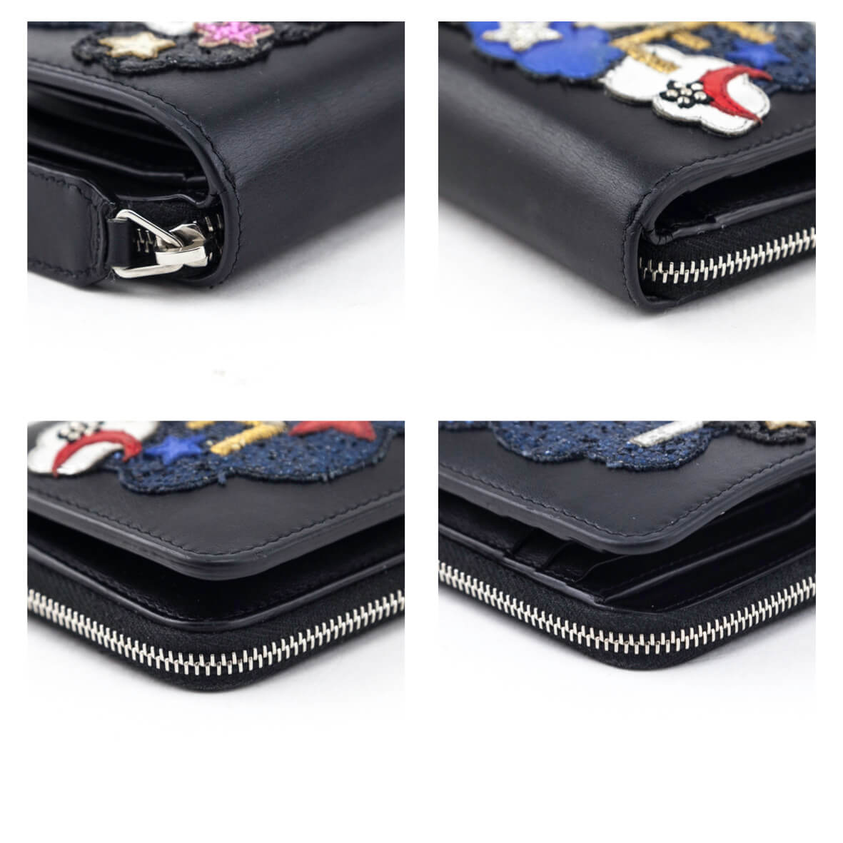 Luxury Saint Laurent Trending 2025 Black Calfskin Love Patch Zipped Compact Wallet