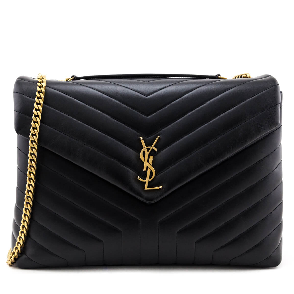 Luxury Saint Laurent Trending 2026 Black Calfskin Matelasse Large Loulou Monogram Chain Satchel