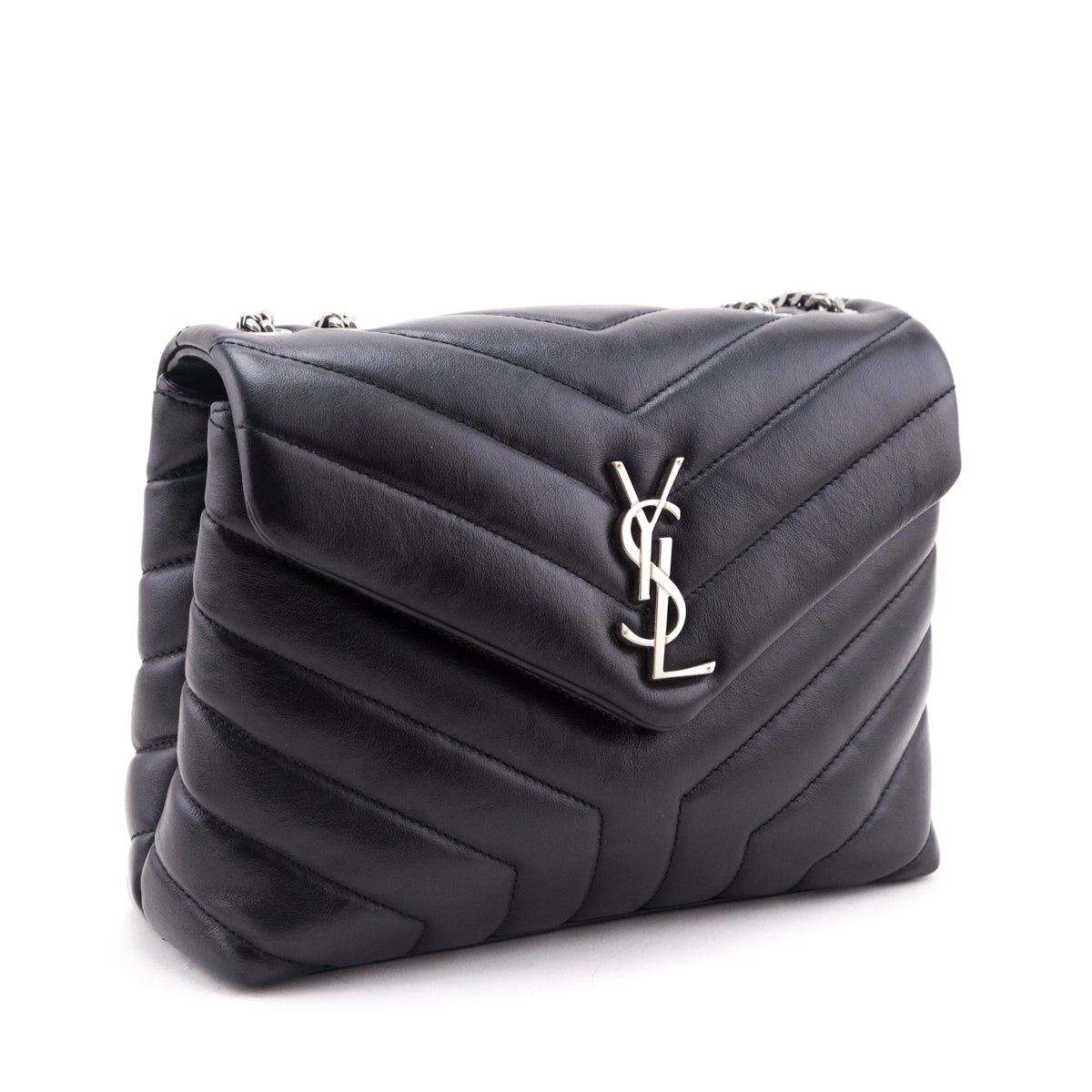 Saint Laurent Black Calfskin Y Quilted Monogram Small Loulou Chain Satchel