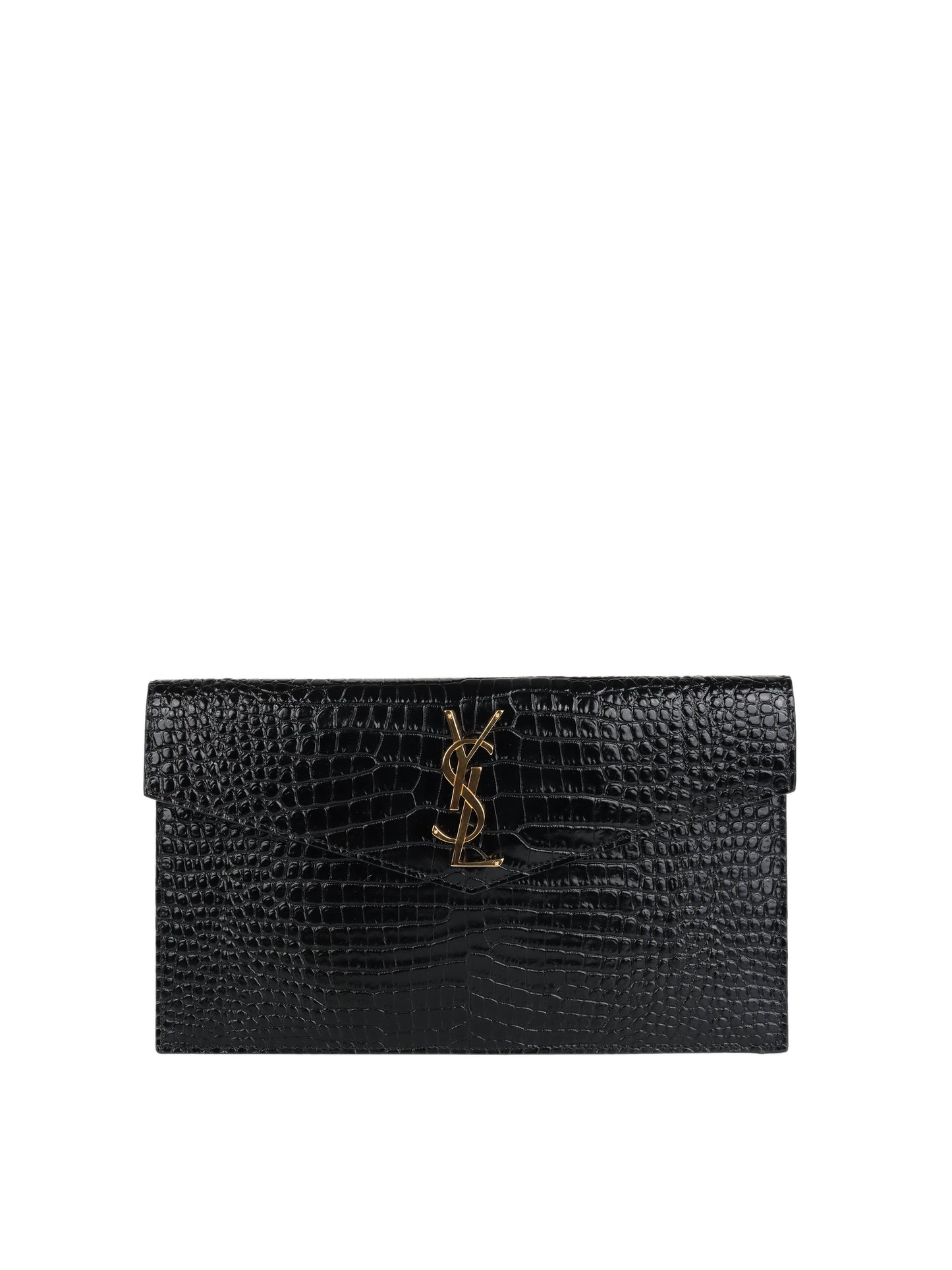 Saint Laurent Black Croc Embossed Uptown Pouch GHW