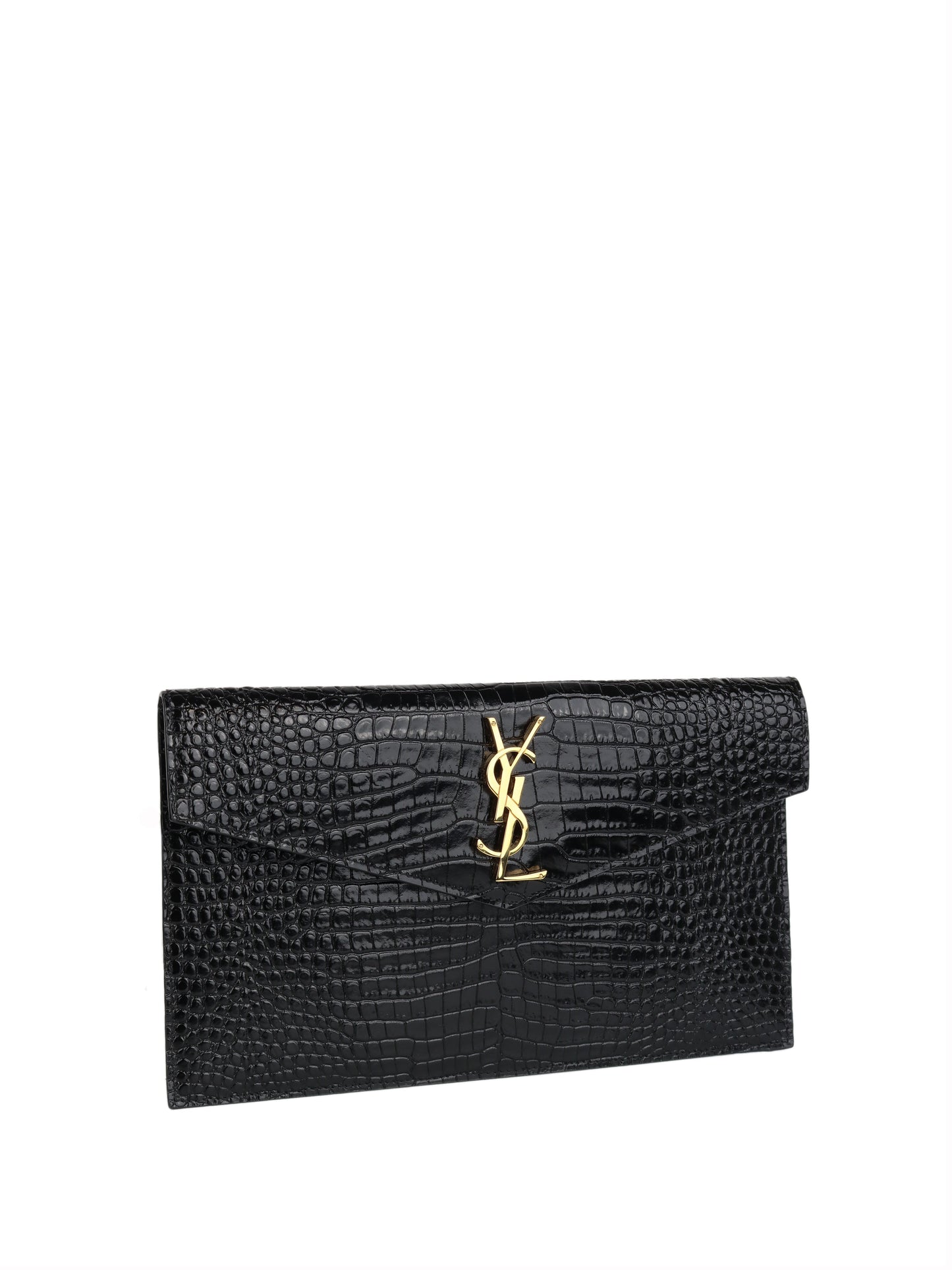 Saint Laurent Black Croc Embossed Uptown Pouch GHW