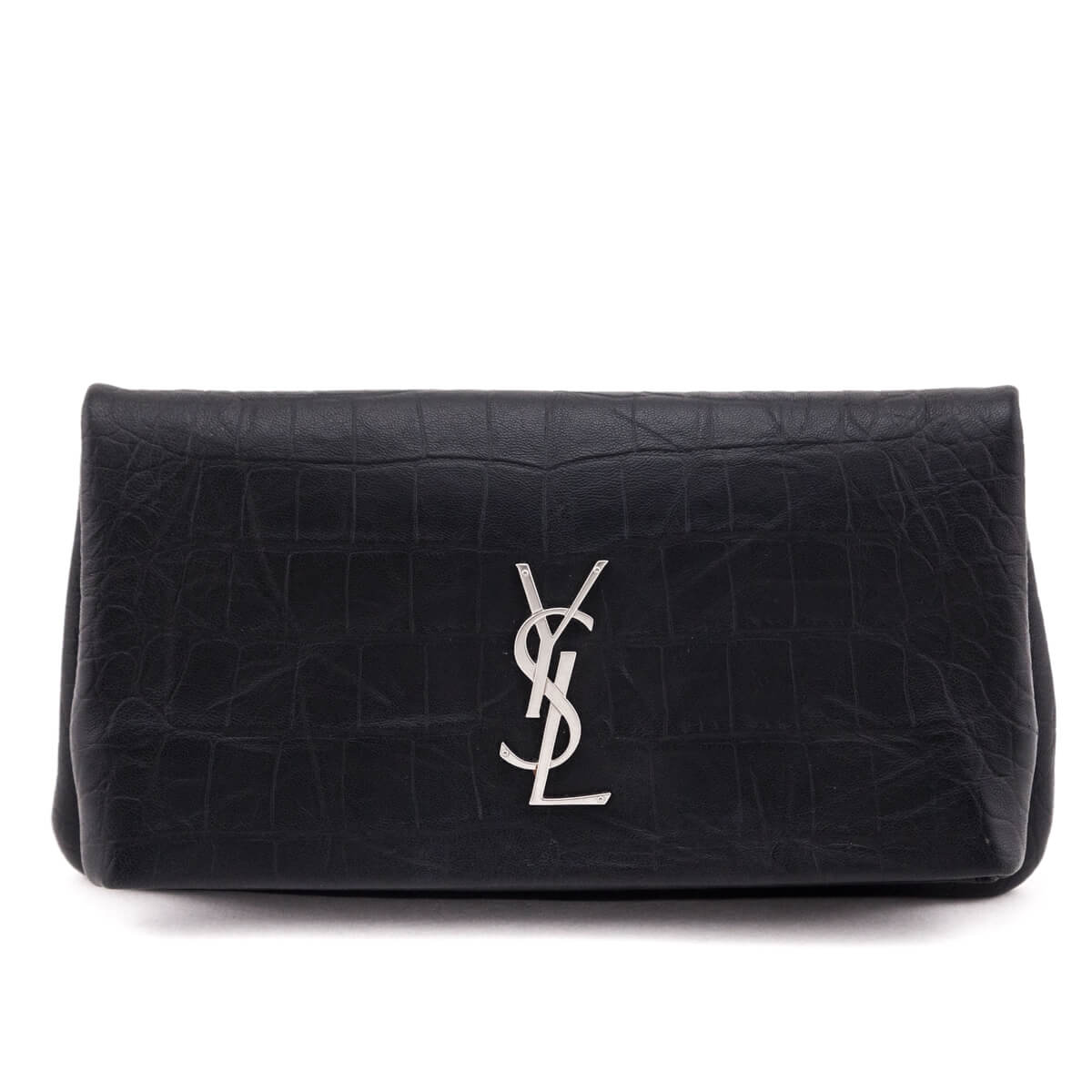 Luxury Saint Laurent Trending 2025 Black Crocodile-Embossed Calfskin Clutch