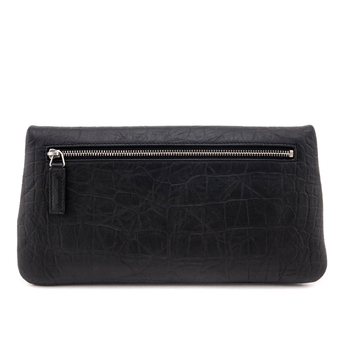 Luxury Saint Laurent Trending 2025 Black Crocodile-Embossed Calfskin Clutch
