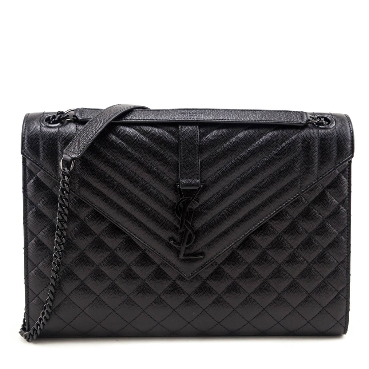 Saint Laurent Black Grain de Poudre Mixed Matelasse Triquilt Large Monogram Satchel