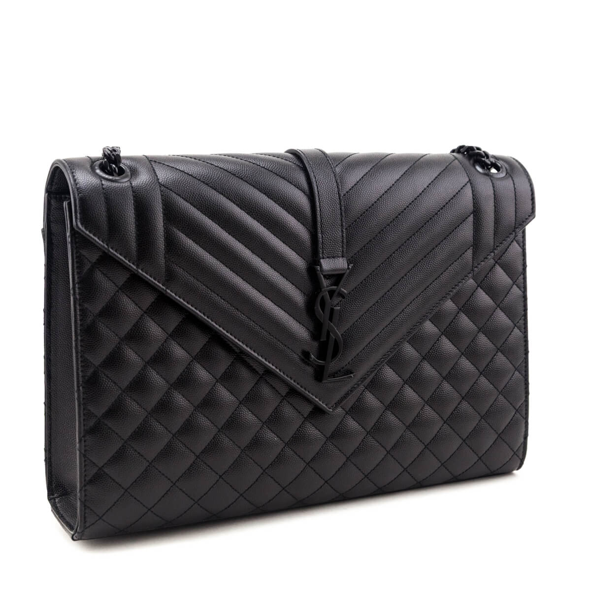 Saint Laurent Black Grain de Poudre Mixed Matelasse Triquilt Large Monogram Satchel