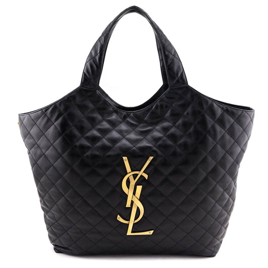 Saint Laurent Black Lambskin Quilted Maxi Icare Shopping Tote