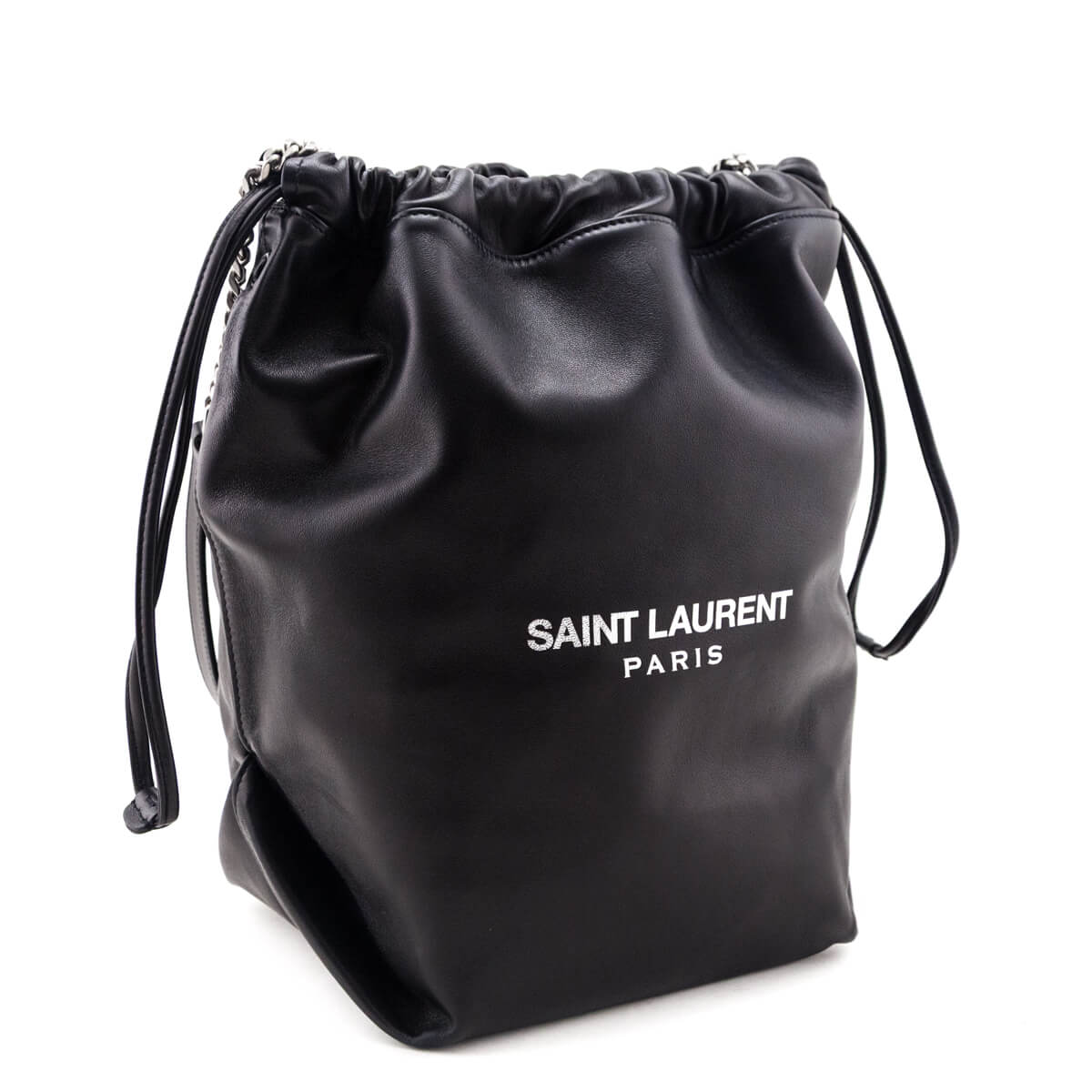 Saint Laurent Black Lambskin Teddy Drawstring Bag