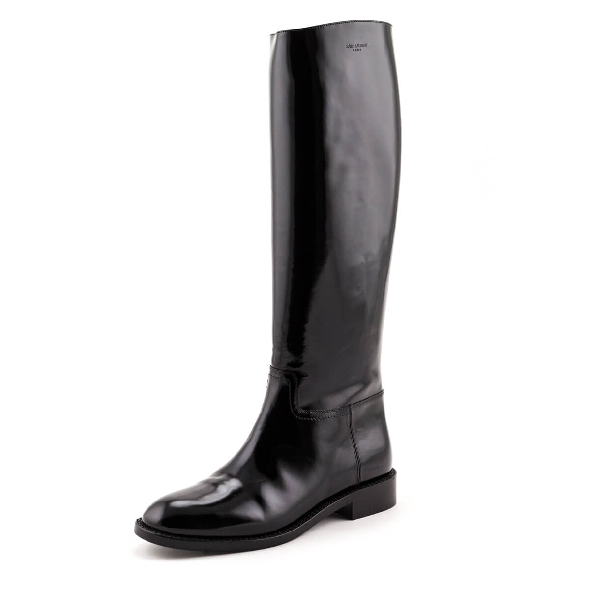 Saint Laurent Black Patent Knee-High Riding Boots Size US 8.5 | EU 38.5