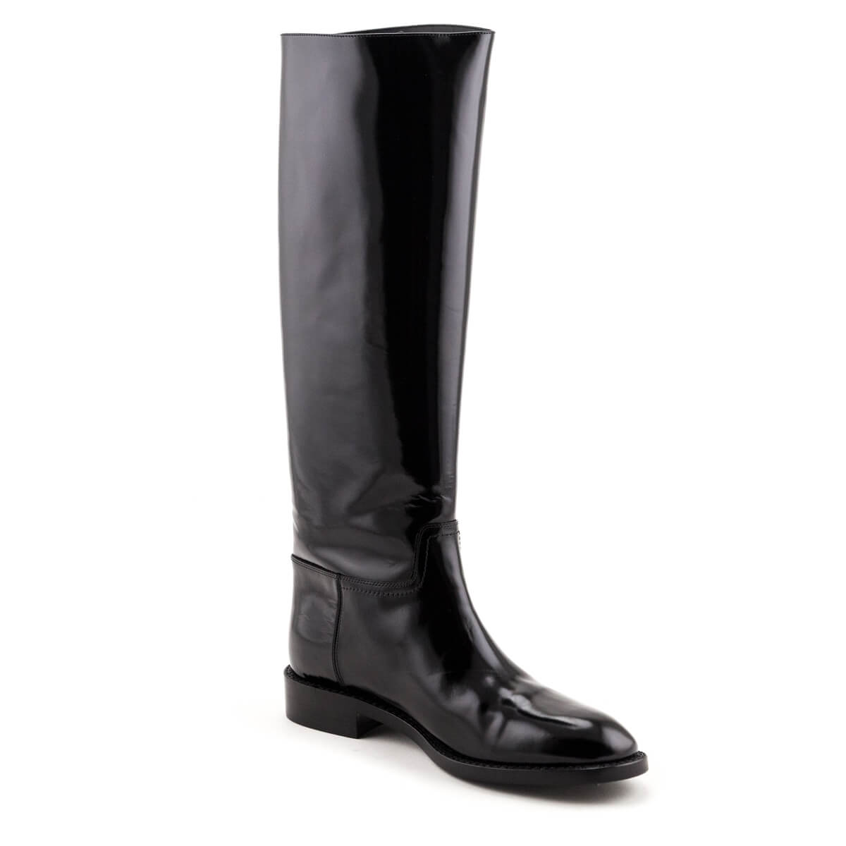Saint Laurent Black Patent Knee-High Riding Boots Size US 8.5 | EU 38.5