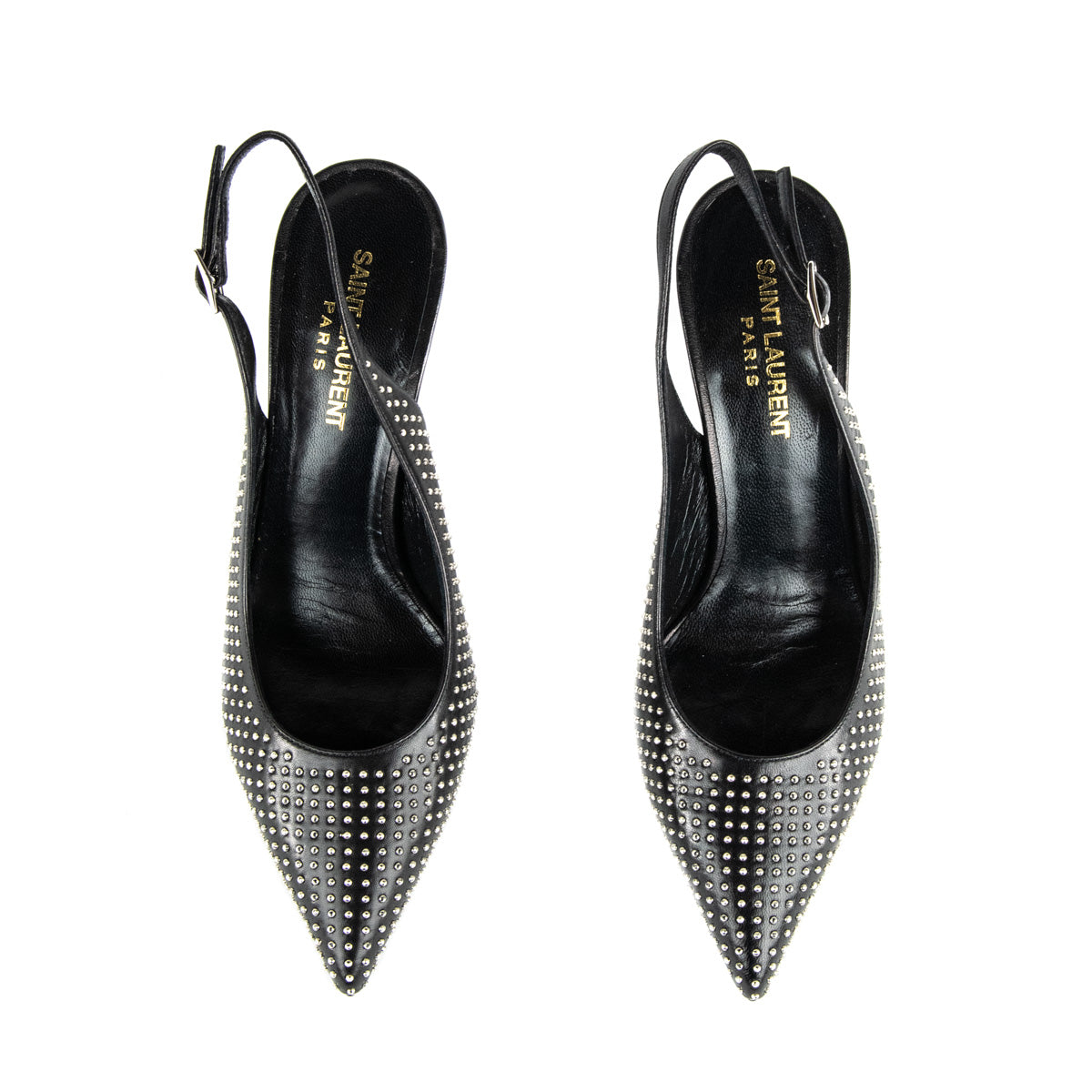Saint Laurent Black Paril Studded Slingback 90 Pumps Size US 7 | EU 37