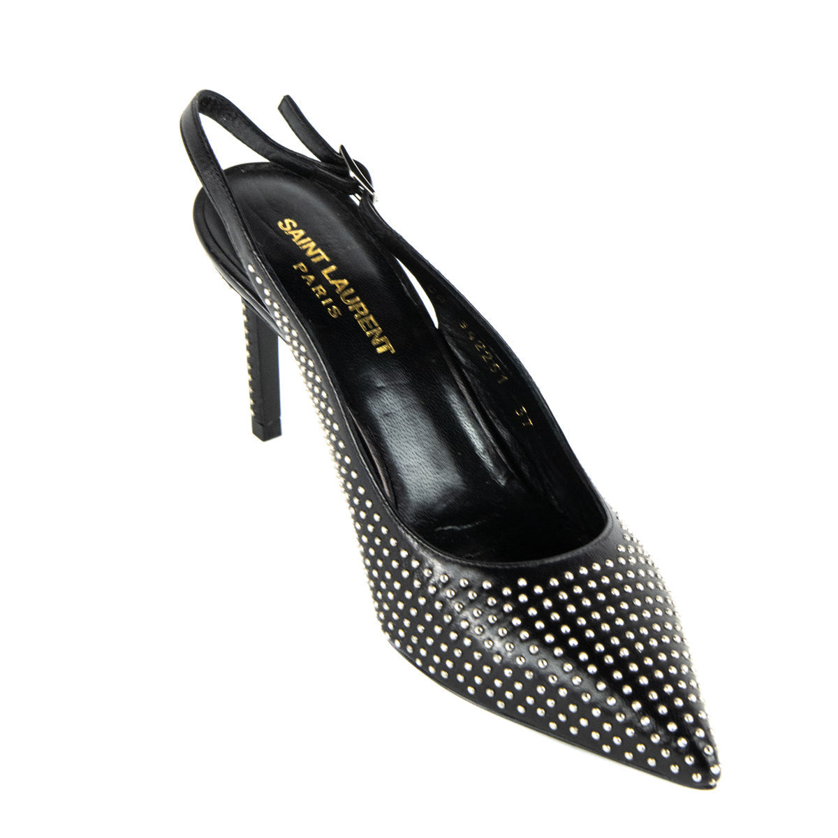 Saint Laurent Black Paril Studded Slingback 90 Pumps Size US 7 | EU 37