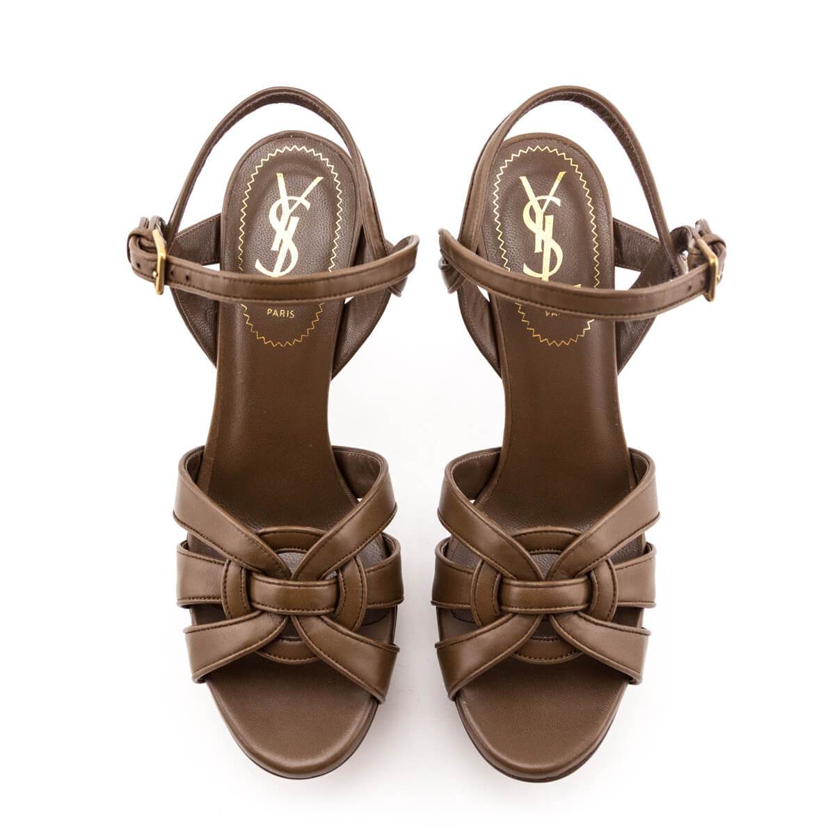 Saint Laurent Brown Leather Tribute Platform Sandals Size 6 | EU 36