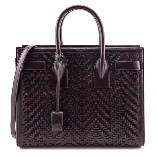 Luxury Saint Laurent Trending 2025 Burnt Brown Calfskin Paglia Palm Sac De Jour Tote