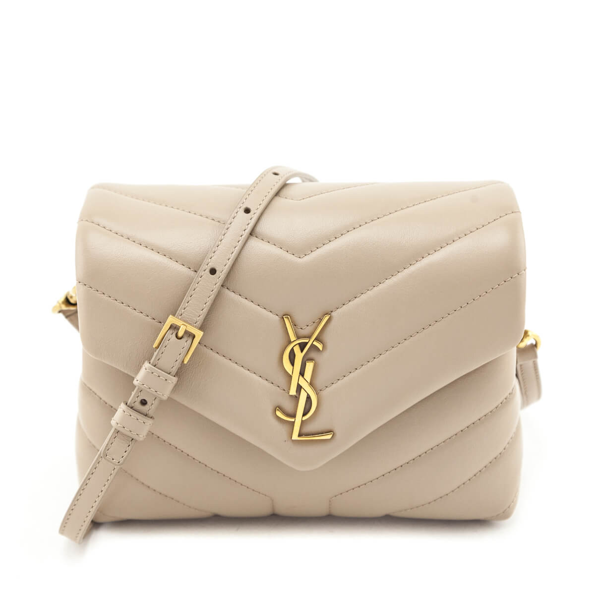 Saint Laurent Dark Beige Calfskin Y Quilted Monogram Toy Loulou Crossbody Bag