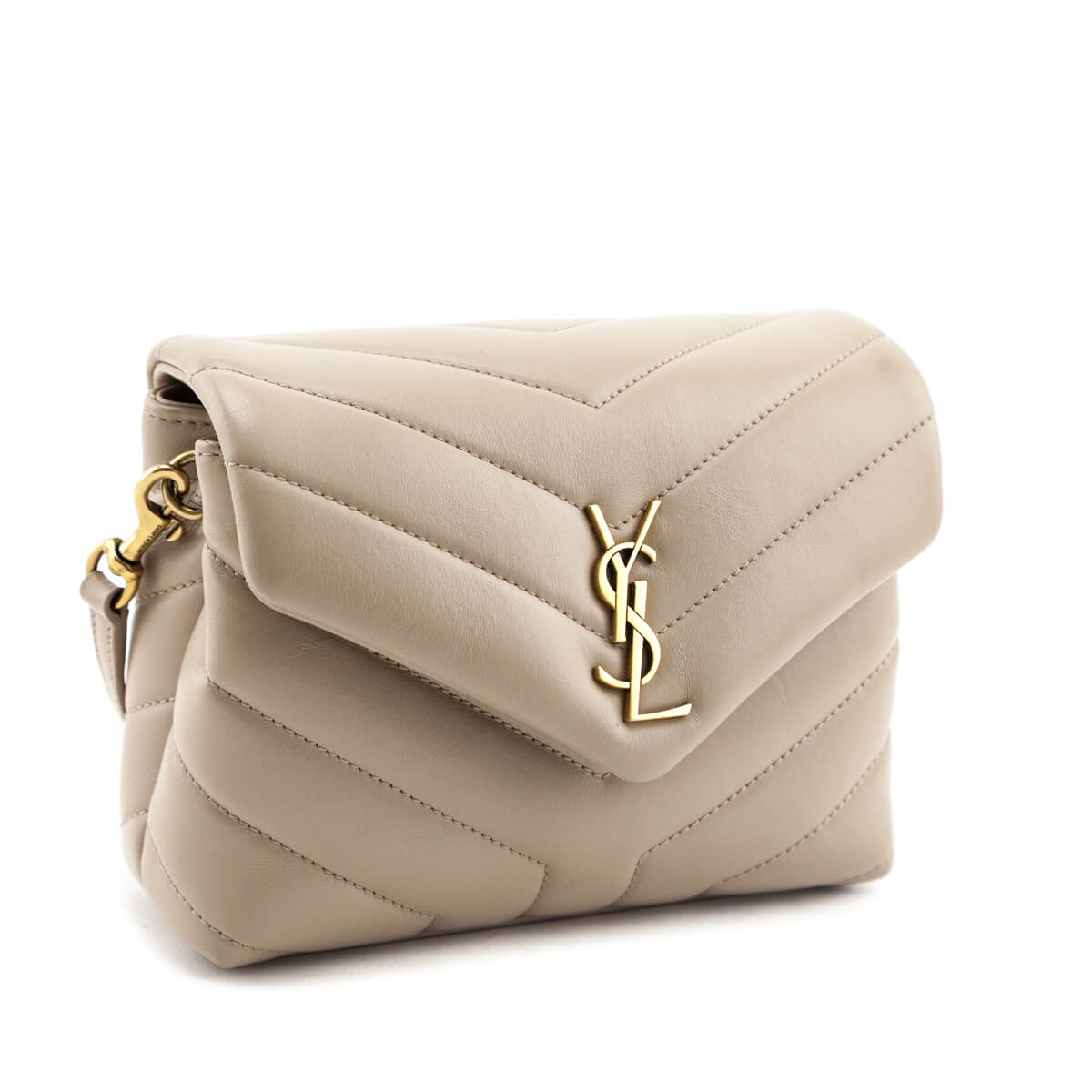 Saint Laurent Dark Beige Calfskin Y Quilted Monogram Toy Loulou Crossbody Bag