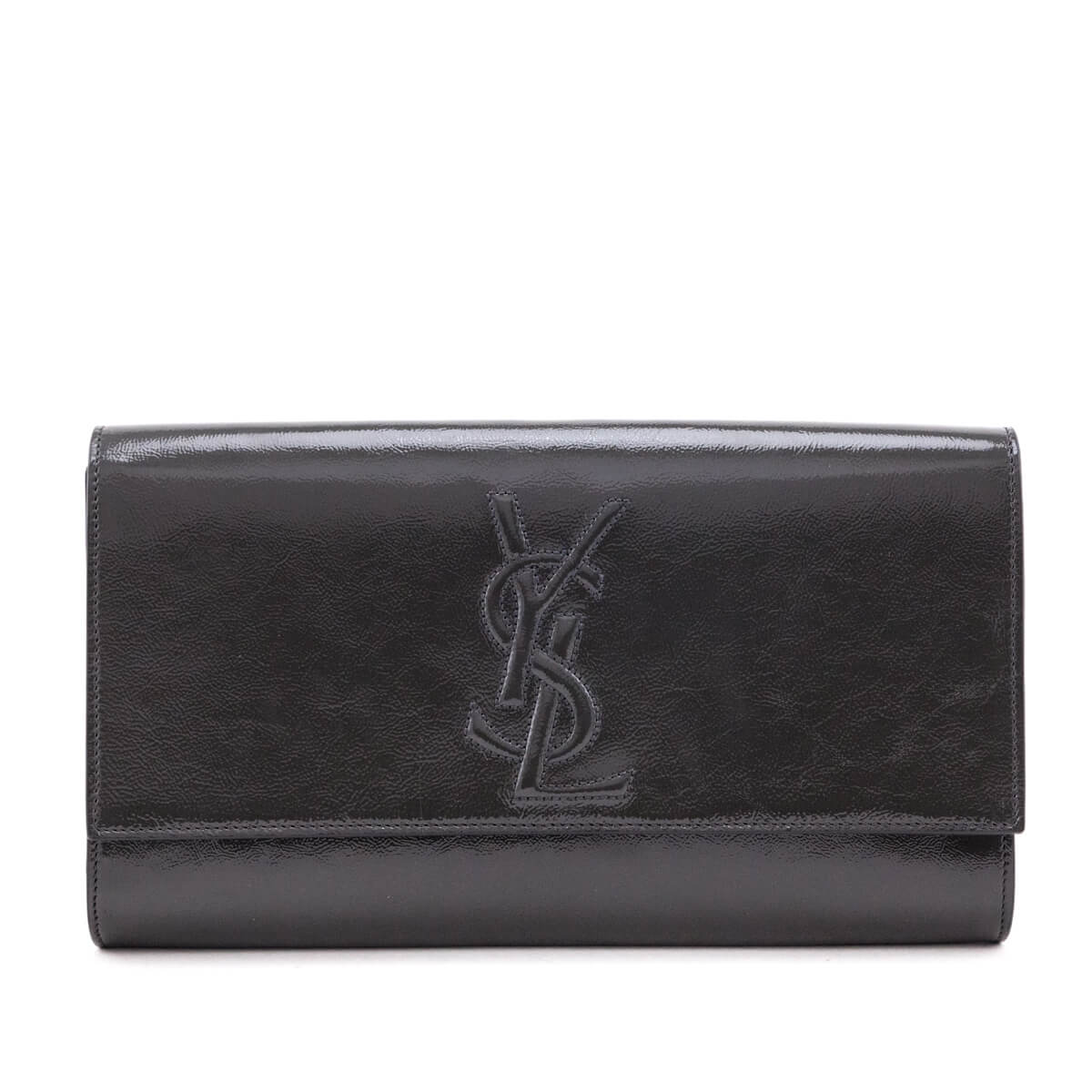 Luxury Saint Laurent Trending 2025 Gray Textured Patent Monogram Large Belle De Jour Clutch