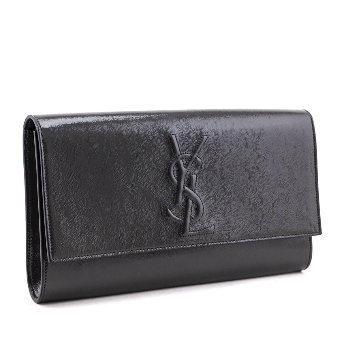 Luxury Saint Laurent Trending 2025 Gray Textured Patent Monogram Large Belle De Jour Clutch