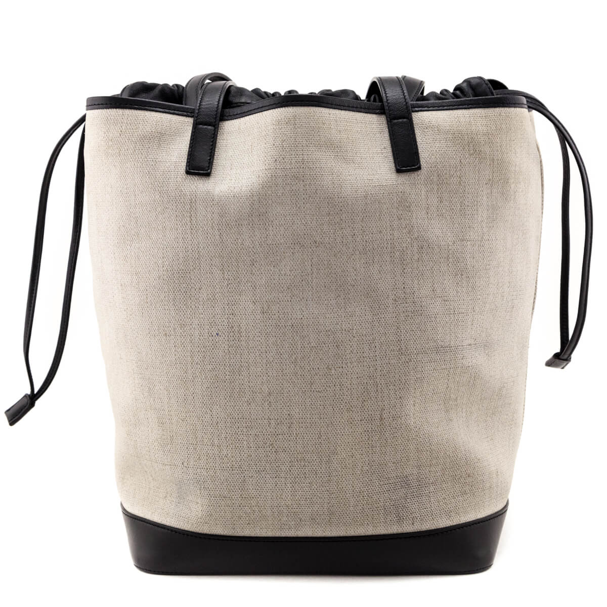 Saint Laurent Ivory Canvas & Black Calfskin Teddy Drawstring Shopping Tote