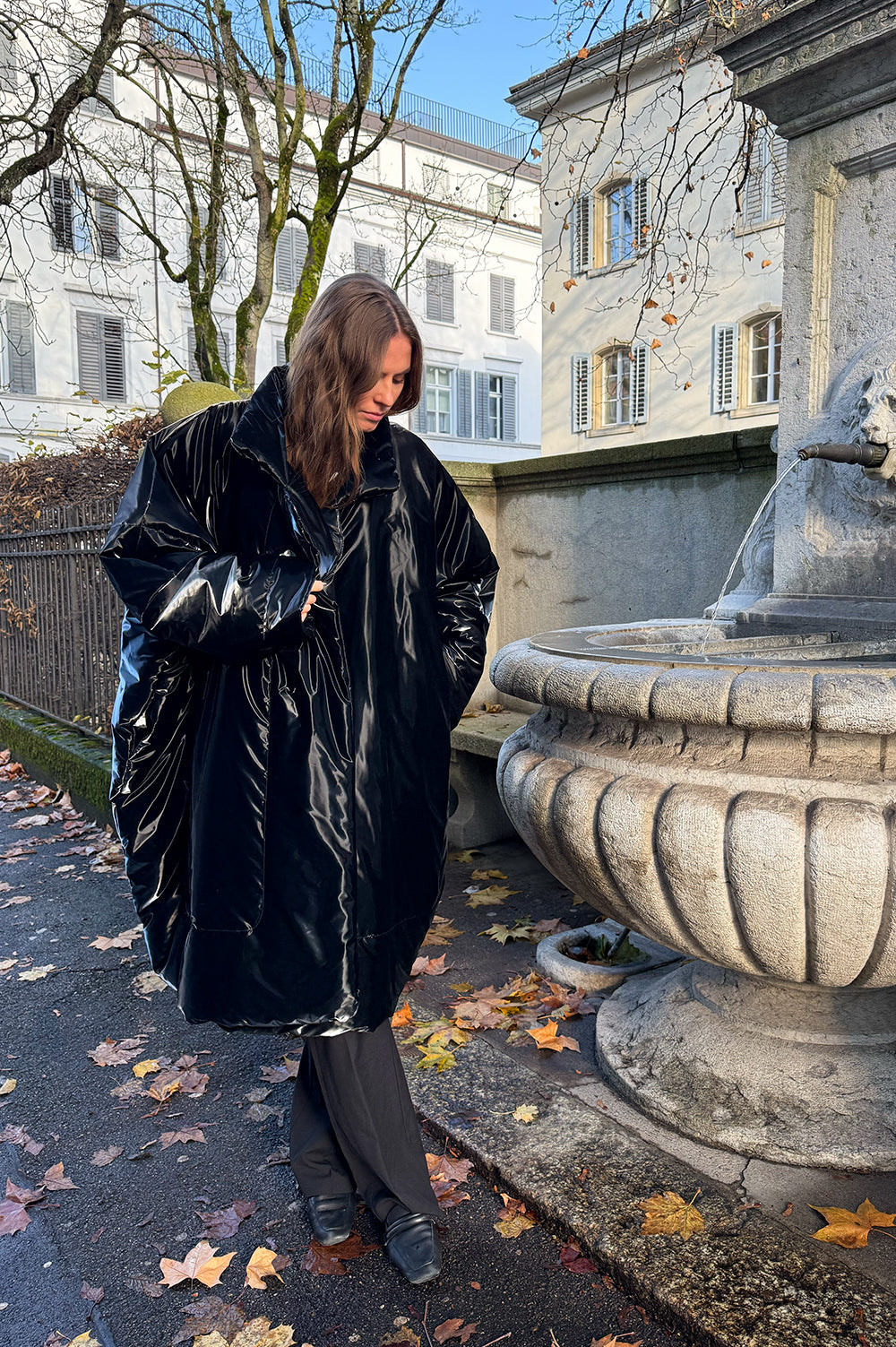 SAINT LAURENT 2022 Oversized Coat Shiny Black