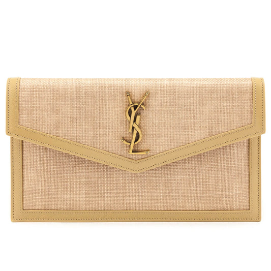 Saint Laurent Natural Hay Blush Raffia Uptown Pouch