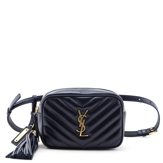 Luxury Saint Laurent Trending 2025 Navy Quilted Chevron Calfskin Lou Belt Bag
