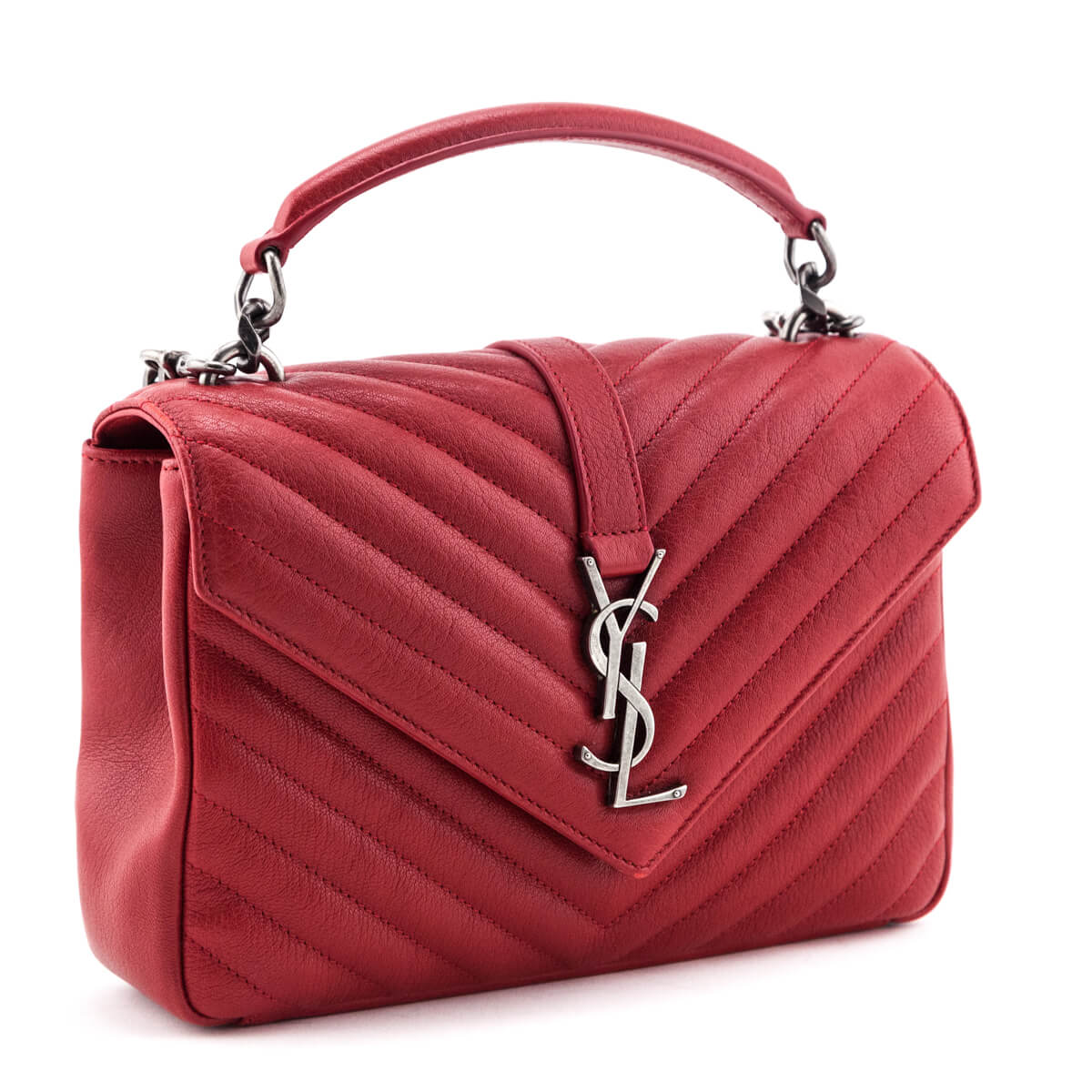 Luxury Saint Laurent Trending 2025 Red Quilted Sheepskin Medium College Bag