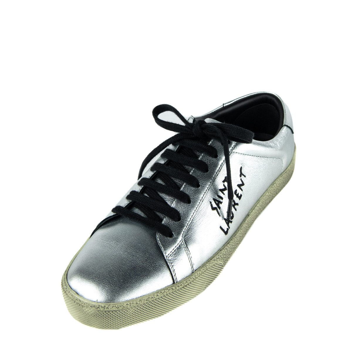 Saint Laurent Silver Leather Alpha Sigma Low Top Sneakers Size 11 | EU 41