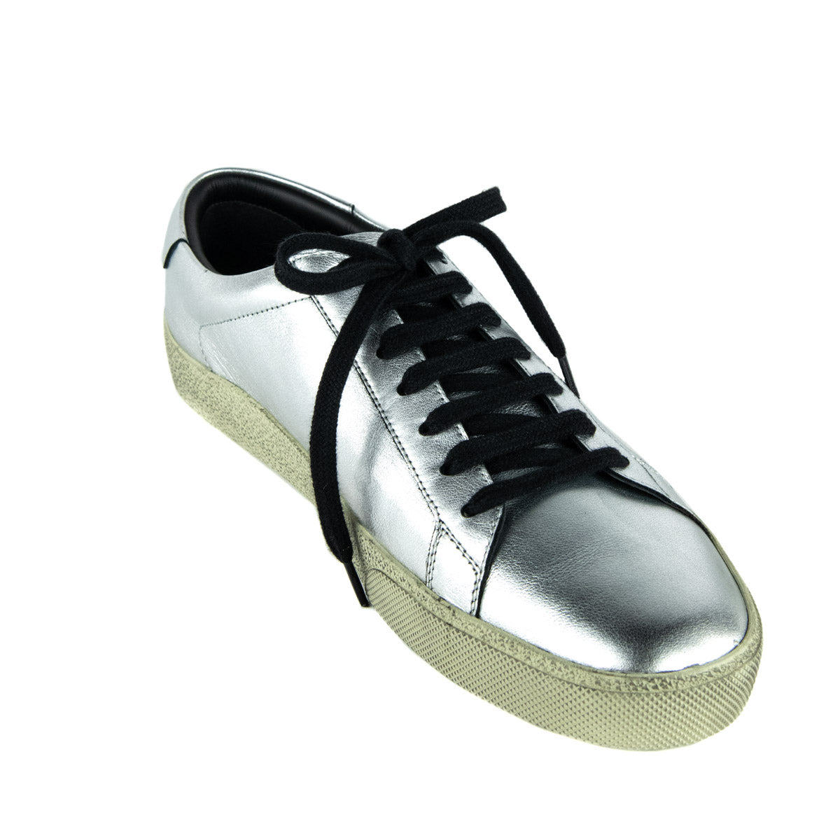 Saint Laurent Silver Leather Alpha Sigma Low Top Sneakers Size 11 | EU 41