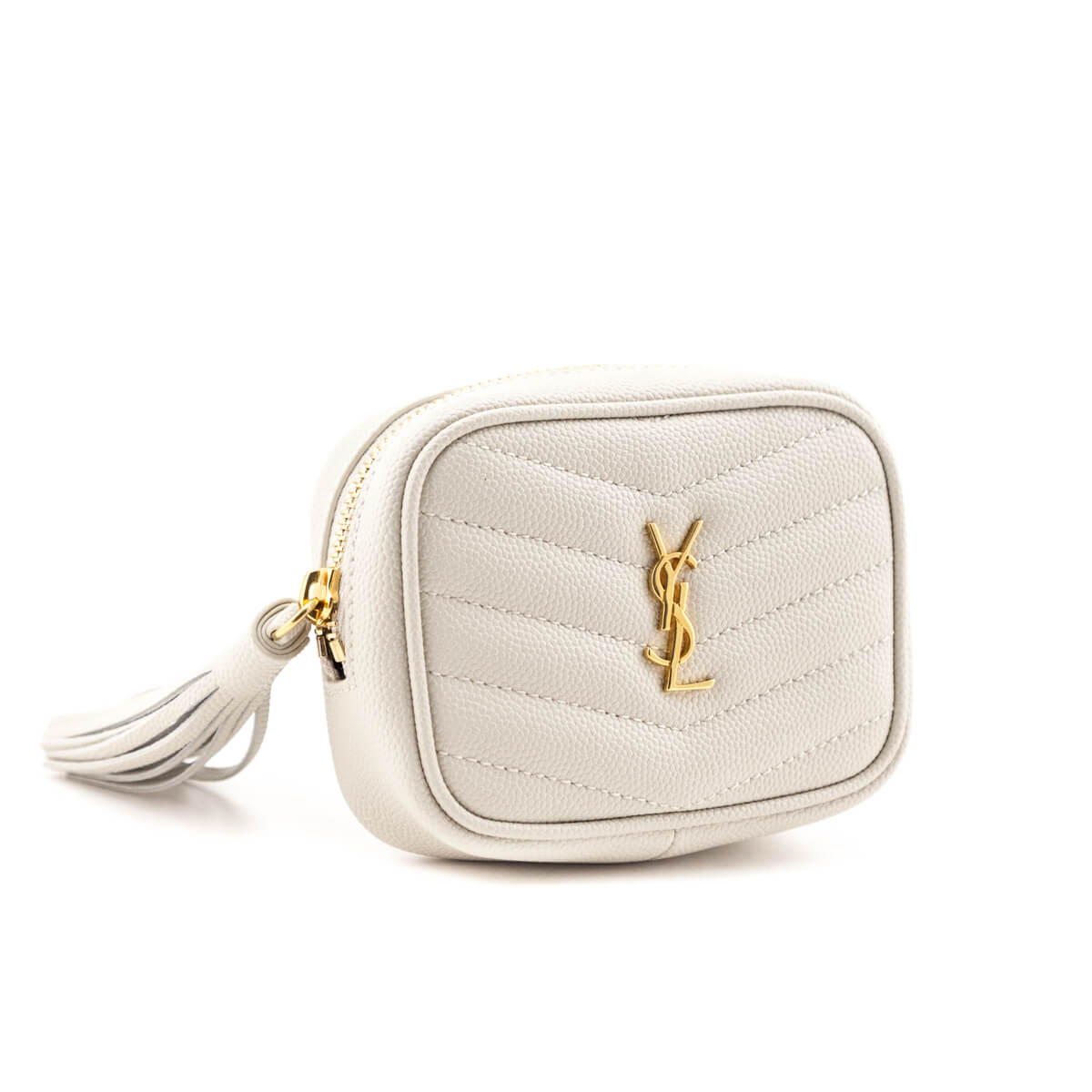 Luxury Saint Laurent Trending 2025 White Grain De Poudre Monogram Baby Lou Key Pouch