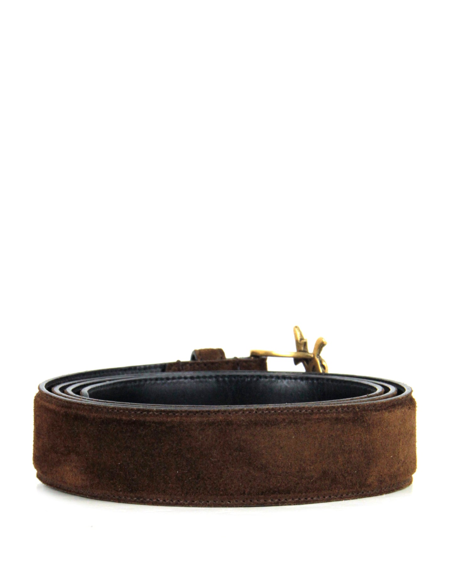 Saint Laurent Brown Suede Logo Buckle Belt sz 85