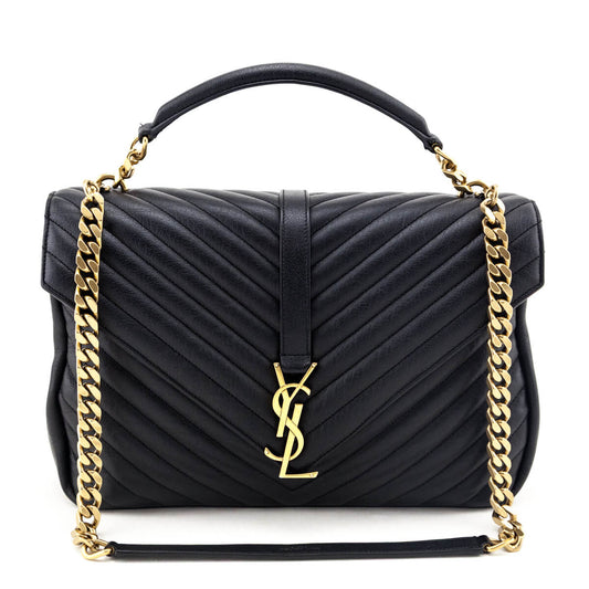 Saint Laurent Black Chevron Matelasse Sheepskin Large College Bag