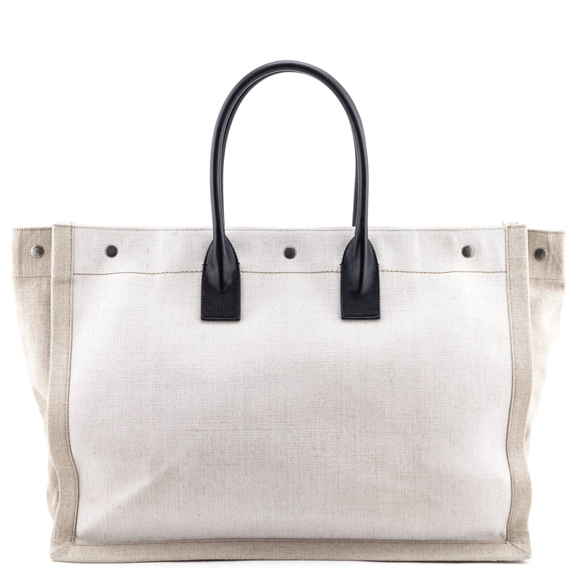 Saint Laurent White Linen and Leather Rive Gauche Noe Tote
