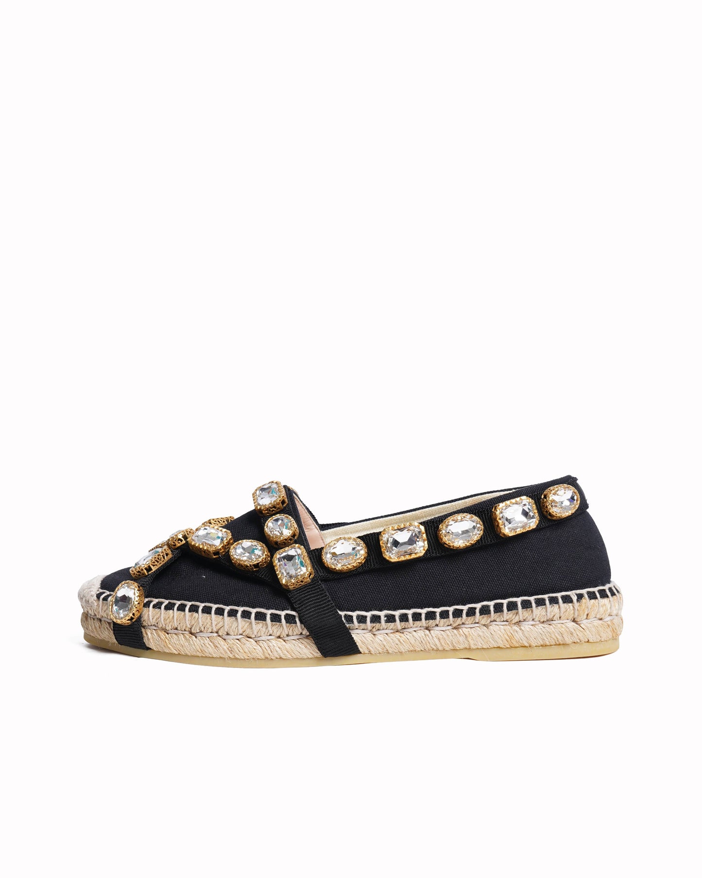 Gucci black canvas pepita crystal embellished Espadrilles