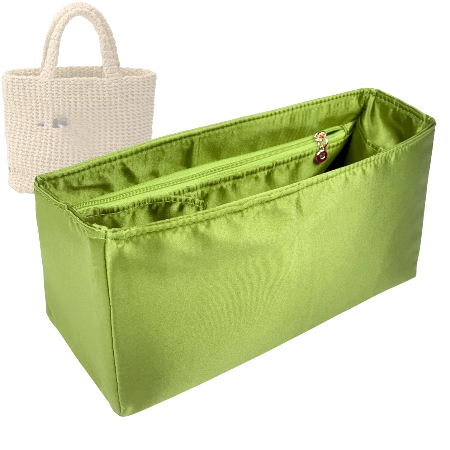 Organizer for [Medium Crochet tote bag, Prada] Bag Insert (Silk, Long Zip and Open Compartment)
