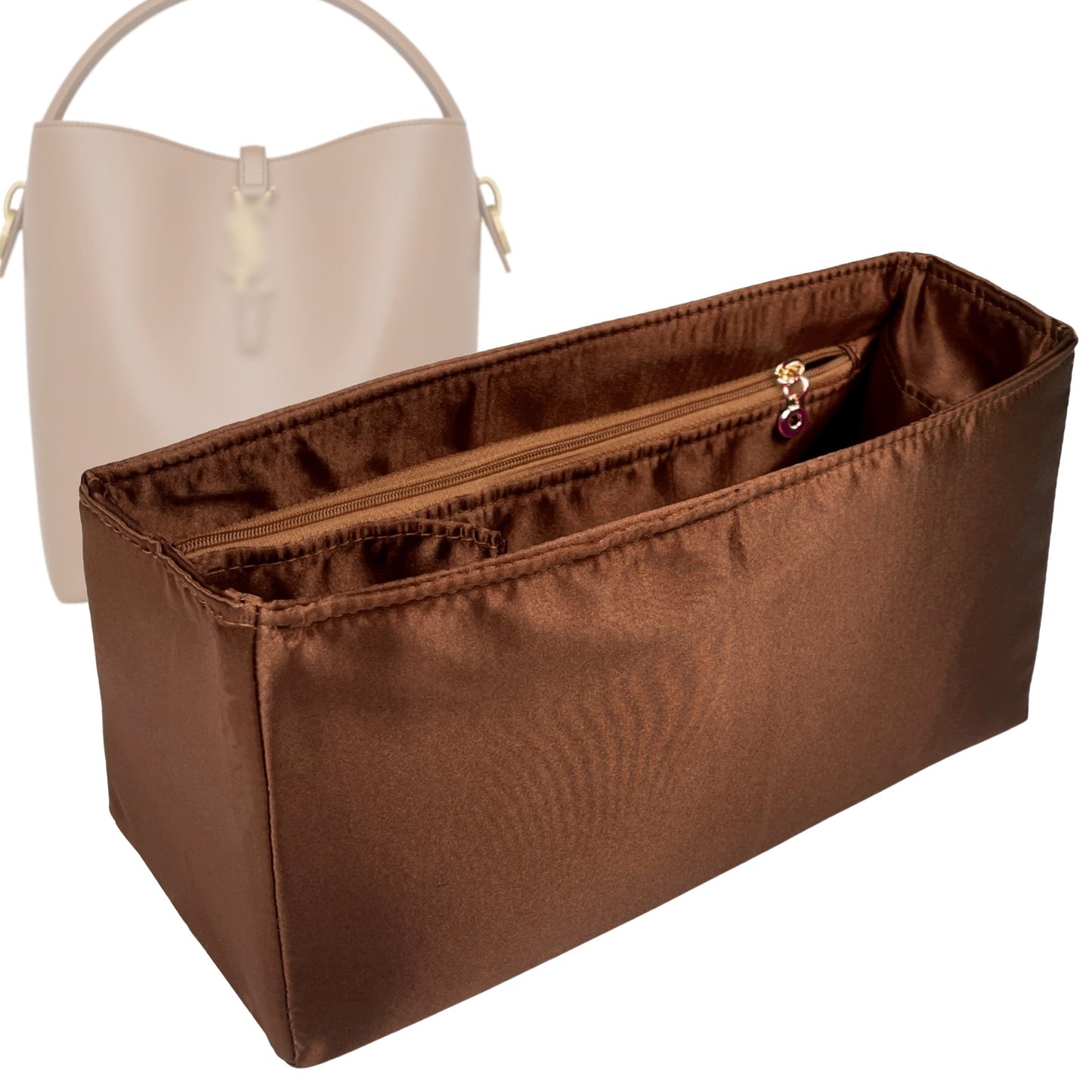 Organizer for [LE 37 small in shiny leather, Saint Laurent (YSL)] Bag Insert (Silk, Full-width Zip and Open Pocket)