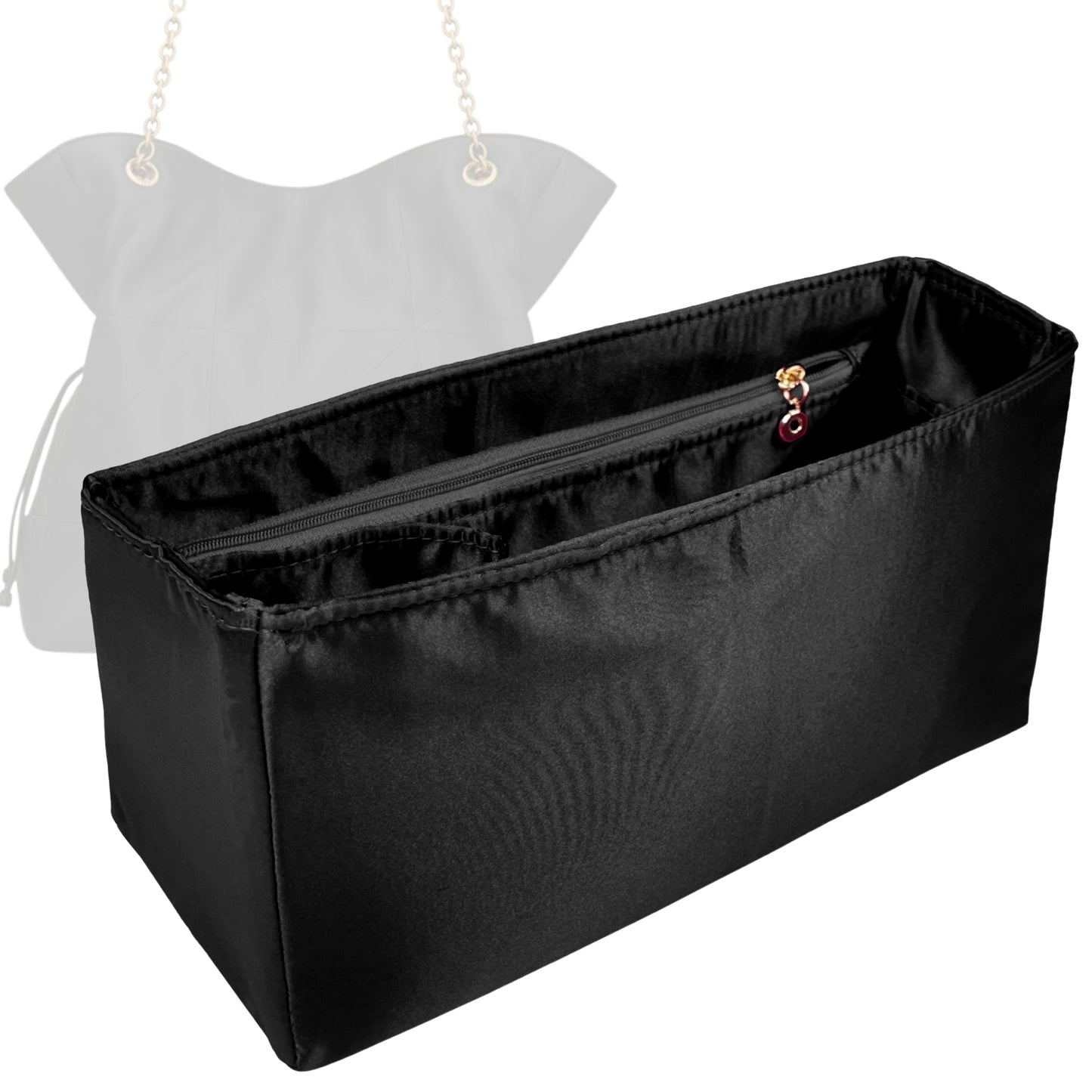 Organizer for [Jamie Shopping Bag, Saint Laurent (YSL)] Bag Insert (Silk, Trapezoid Shape with Zip Pocket)