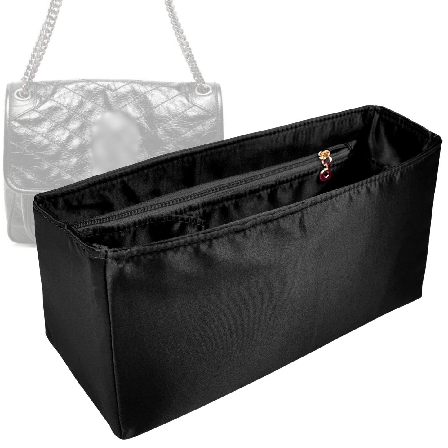 Organizer for [NIKI Oversized, Saint Laurent (YSL)] Bag Insert (Silk, Trapezoid Shape with Zip Pocket)