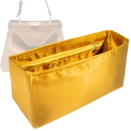 Organizer for [Peekaboo X-Lite Medium, Fendi] Bag Insert (Silk, Trapezoid Shape with Zip Pocket)