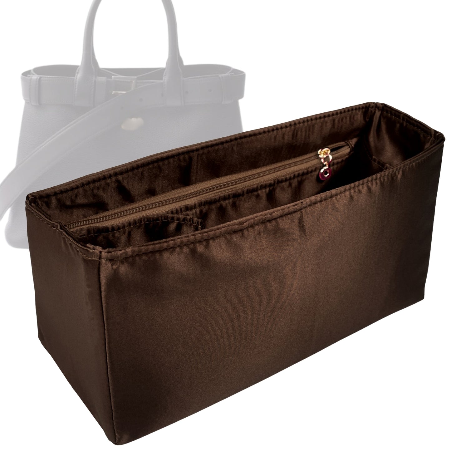 Organizer for [Small Buckle leather handbag with belt, Prada] Bag Insert (Silk, Trapezoid Shape with Zip Pocket)