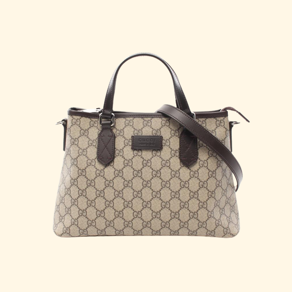 Gucci GG Supreme Brown Leather PVC Handbag
