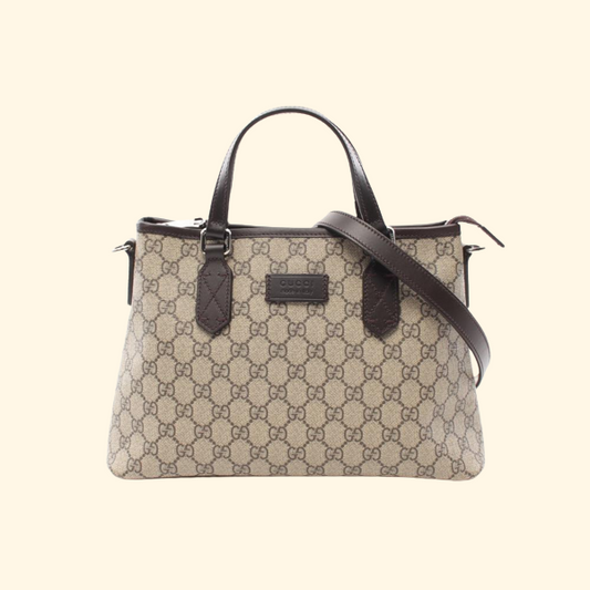 Gucci GG Supreme Brown Leather PVC Handbag